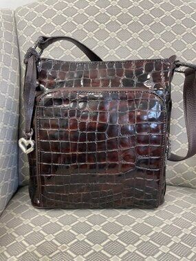 Brighton Croc Embossed Brown Patent Leather Purse - Sonny Collection